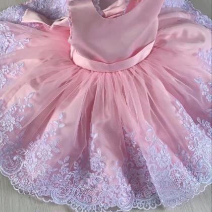 Girl Birthday Dresses With White Lace Trim