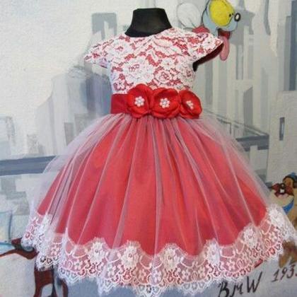 Little Girl Dress With Flowers Sash