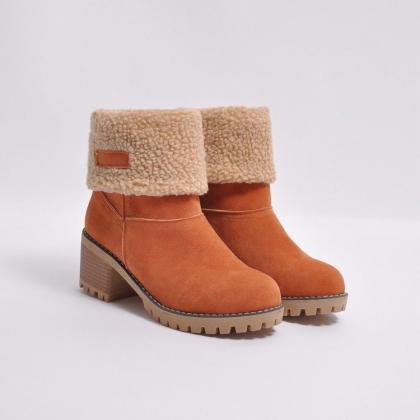 Suedette Chunky Heeled Snow Boots Women Winter..