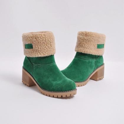 Suedette Chunky Heeled Snow Boots Women Winter..