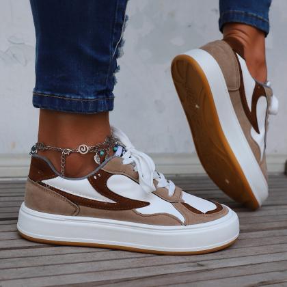 Colorblock Lace-up Front Skate Shoes For Women