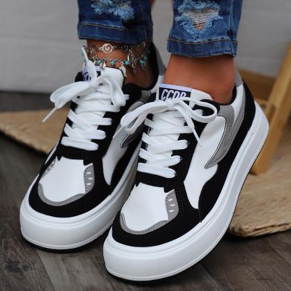 Colorblock Lace-up Front Skate Shoes For Women