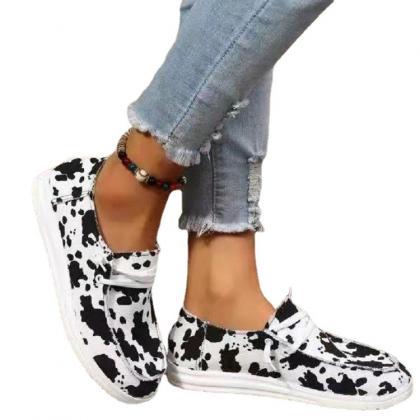 Cow Print Lace-up Front Casual Shoes