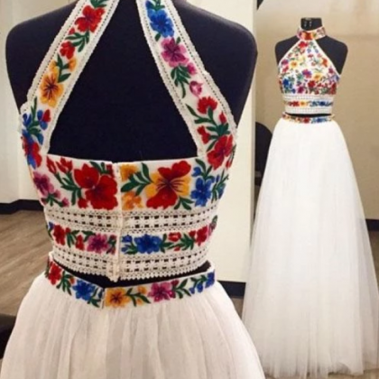 Two Pieces Prom Dresses with Embroi..