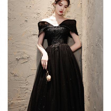 Off Shoulder Glitter A-Line Evening Gown