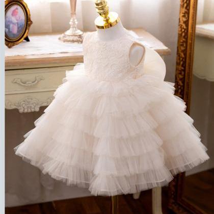 Tiered Girl Dress With Lace Bodice