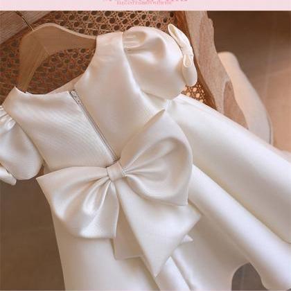 White Satin Girl Dress with Beads D..