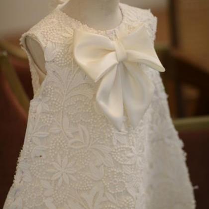 White Lace Girl Dress With Bow