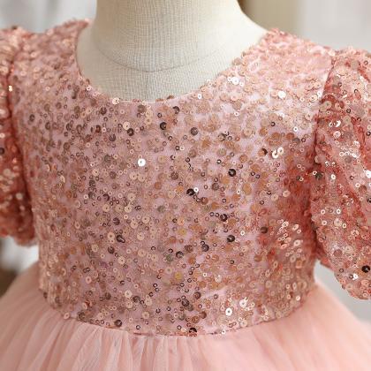 Latern Sleeves Sequin And Tulle Girl Dress