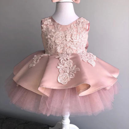Dusty Rose Pink Baby Girl 1st Birthday Dress..