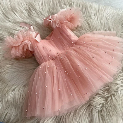 Rose Pink Baby Girl Dress 1st Birthday Outfit