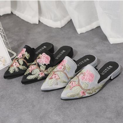 Embroidery Mule Sandals Women Shoes
