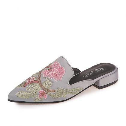 Embroidery Mule Sandals Women Shoes