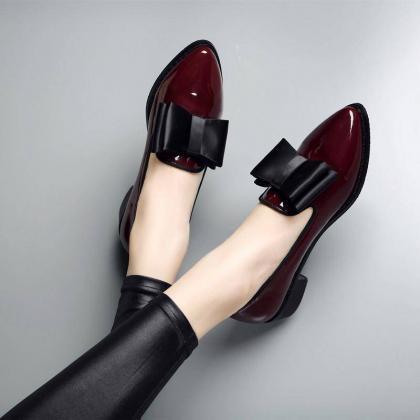 Bow Decor Patent Pu Women Loafers Shoes