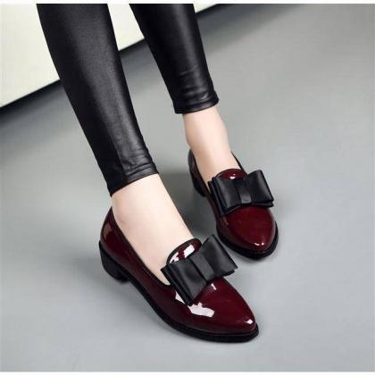 Bow Decor Patent Pu Women Loafers Shoes
