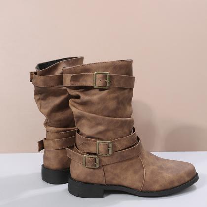 Faux Leather Brown Women Boots
