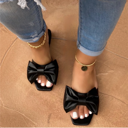 Bow Decor Slide Sandals Women Summe..