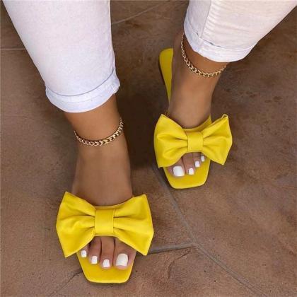 Bow Decor Slide Sandals Women Summe..