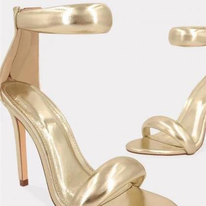 Gold Ankle Strap Women Sandals Heel..