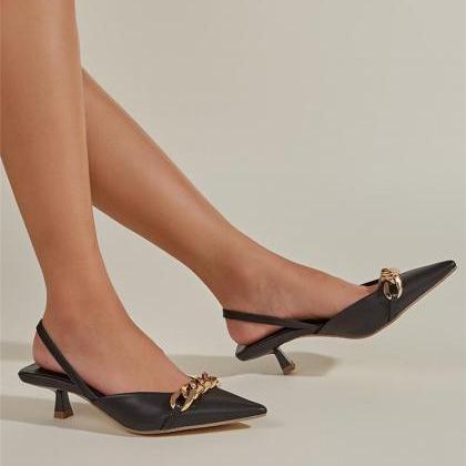 Chain Decor Point Toe Mule Sandals Women Shoes