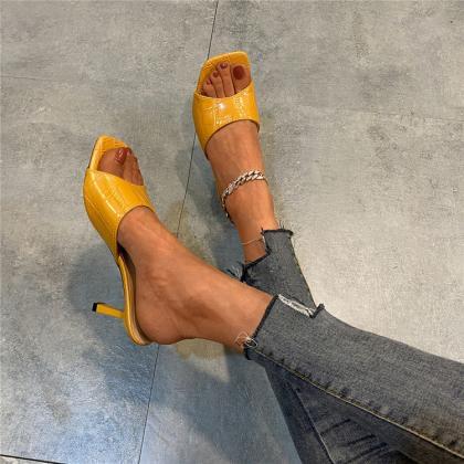 Open Toe Yellow Sandals Heels Women Shoes