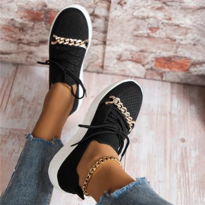 Chain Decor Woven Front Women Casual Shoes