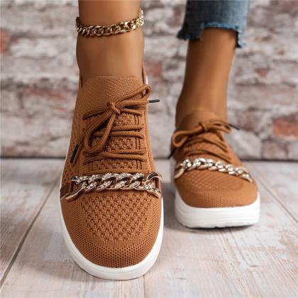 Chain Decor Woven Front Women Casual Shoes