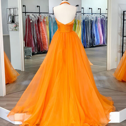Halter Tangerine Organza Prom Dress
