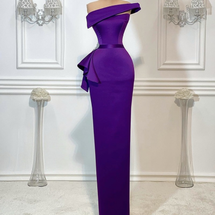 Satin Purple Bridal Dinner Gown Evening Dress