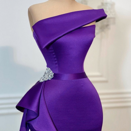 Satin Purple Bridal Dinner Gown Evening Dress