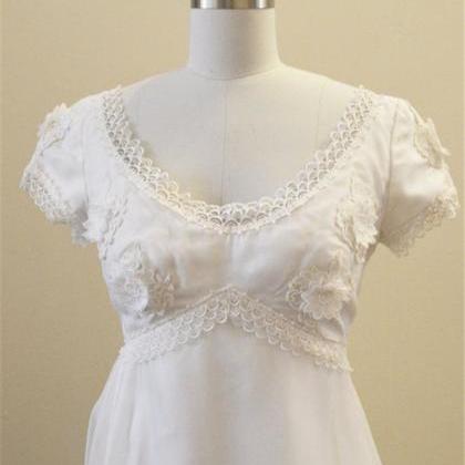 Short Sleeves Ivory Tulle And Flower Applique..