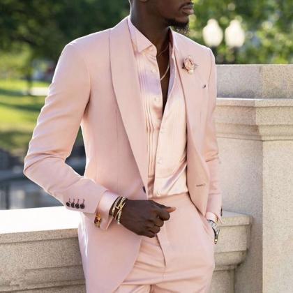 Single Breasted 2 Pieces Pink Men Suit For Wedding..