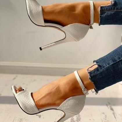 Embossed Ankle Strap High Heel Sandals Women Shoes