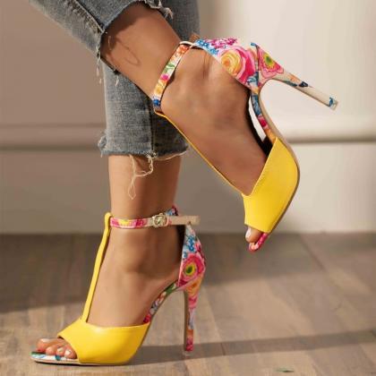 Open Toe T Strap Women Stiletto Heel Sandals