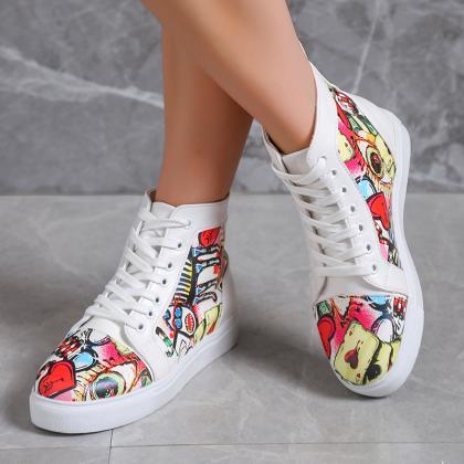 Women Lace-up Print Casual Shoes