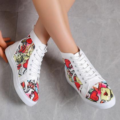 Women Lace-up Print Casual Shoes