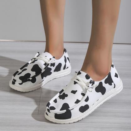 Milkcow Pattern Women Flat Casual Shoes