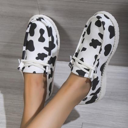 Milkcow Pattern Women Flat Casual Shoes