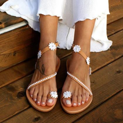 Rhinestones Decor Women Summer Flat Sandals