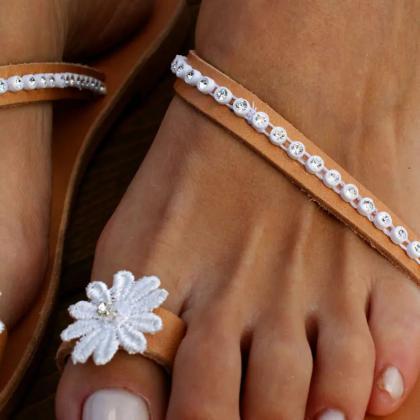 Rhinestones Decor Women Summer Flat Sandals