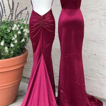Backless Maroon Long Prom Dress Party