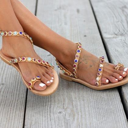 Jewled Details Toe Post Women Summer Flat Sandals