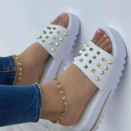 Studded Decor Women Slide Sandals