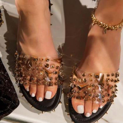 Studded Decor Ankle Strap Women Flat Sandals