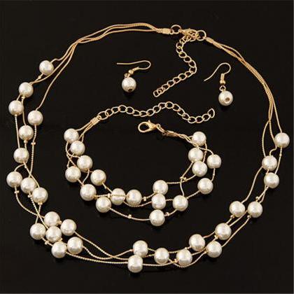 Faux Pearls Women Necklace + Women Bracelet +..