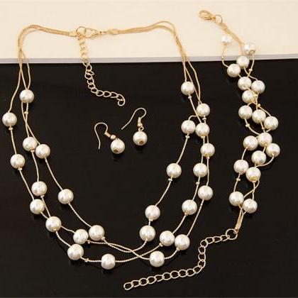 Faux Pearls Women Necklace + Women Bracelet +..