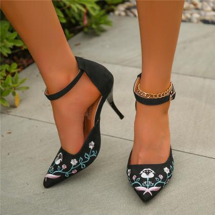 Ankle Strap Embroidery Suede Women Sandals Shoes