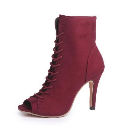 Peep Toe Women Suede Ankle Boots