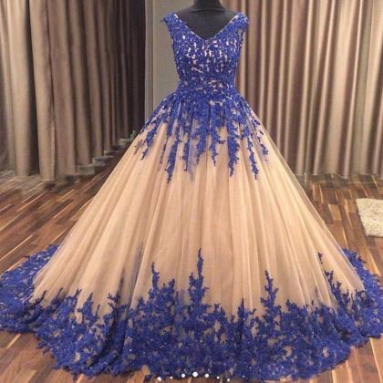V Neck Evening Gown with Royal Blue..