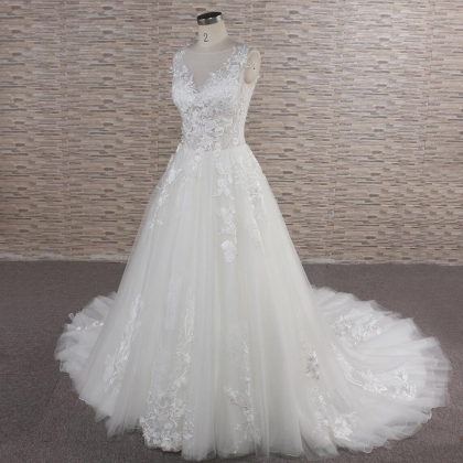 Appliques Decor Ivory Wedding Dress Custom Bridal..
